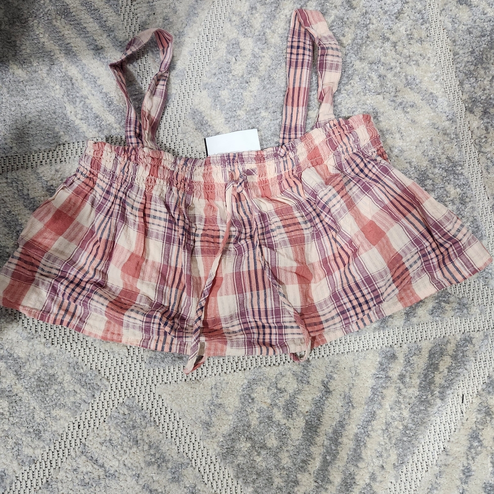 American Eagle Outfitters Pink and Purple Plaid Top